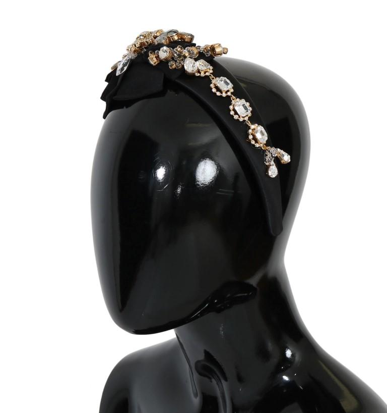 Black Crystal Silk Brass Headband
