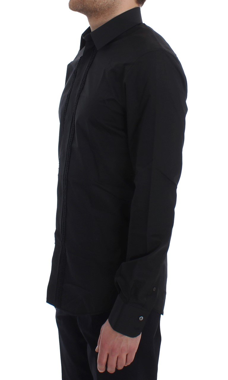 Black Cotton Silk Slim Fit GOLD Shirt
