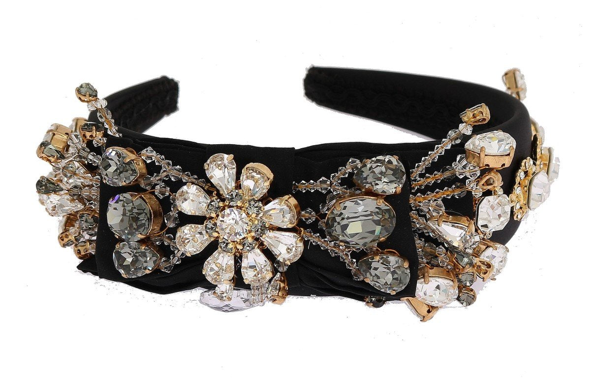 Black Crystal Silk Brass Headband
