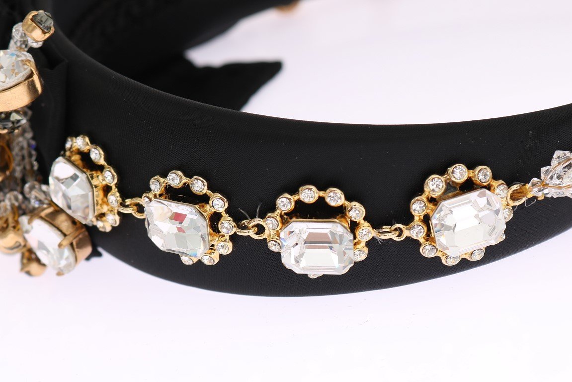 Black Crystal Silk Brass Headband