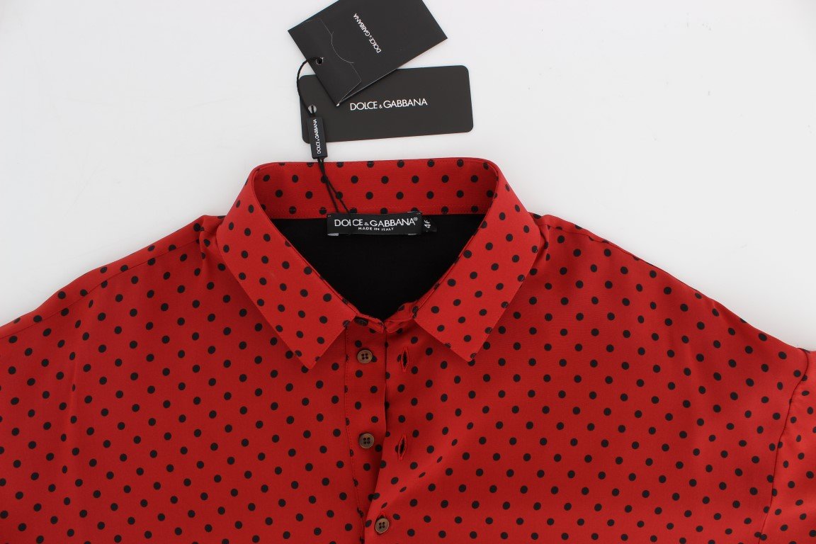 Red Black Polka Silk Polo T-shirt