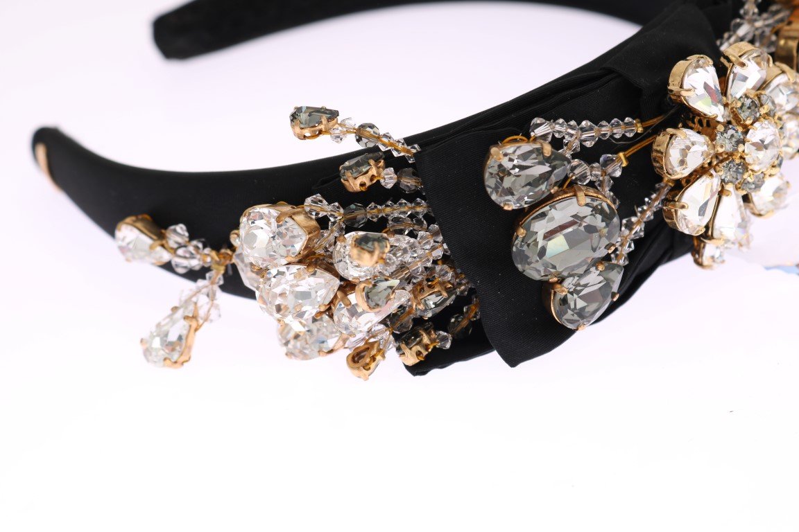 Black Crystal Silk Brass Headband