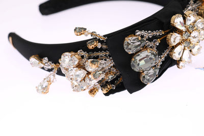 Black Crystal Silk Brass Headband