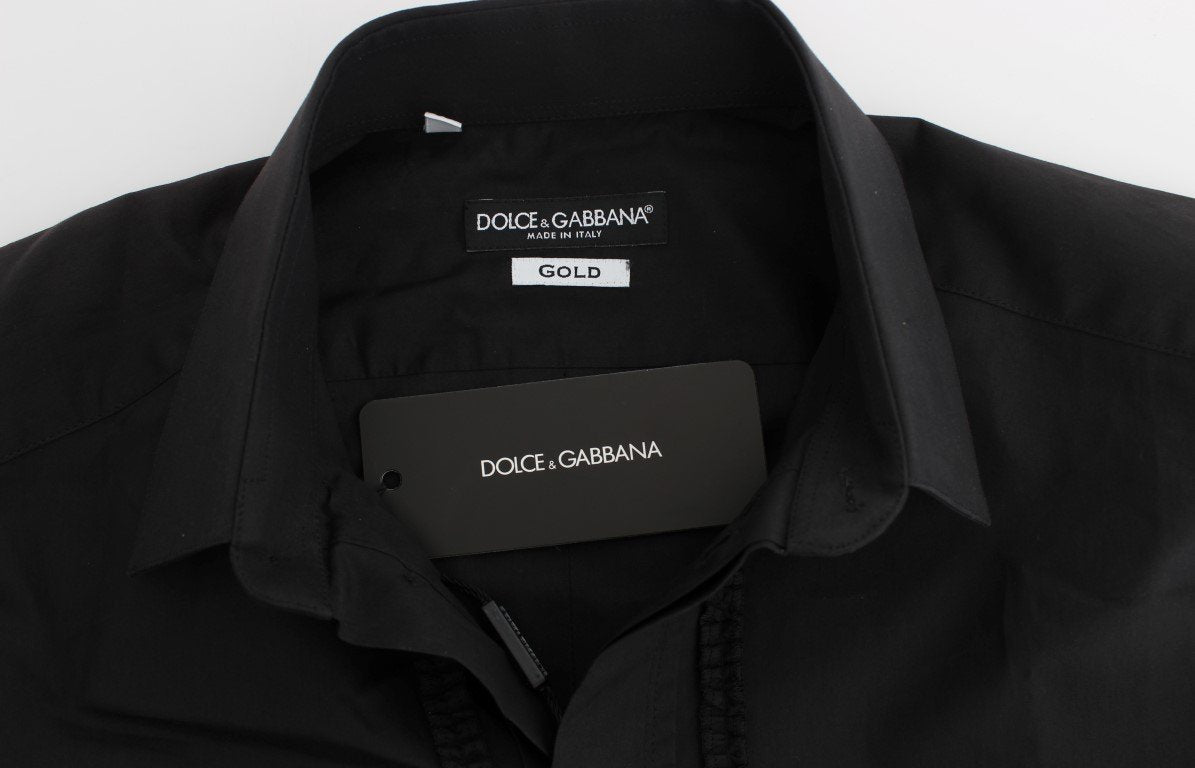 Black Cotton Silk Slim Fit GOLD Shirt