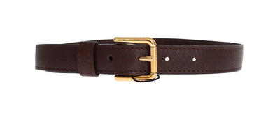 Brown Leather Gold Buckle Logo Belt