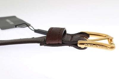 Brown Leather Gold Buckle Logo Belt