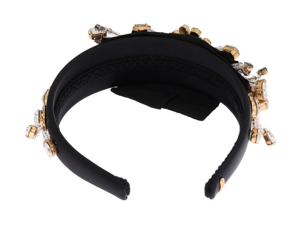 Black Crystal Silk Brass Headband