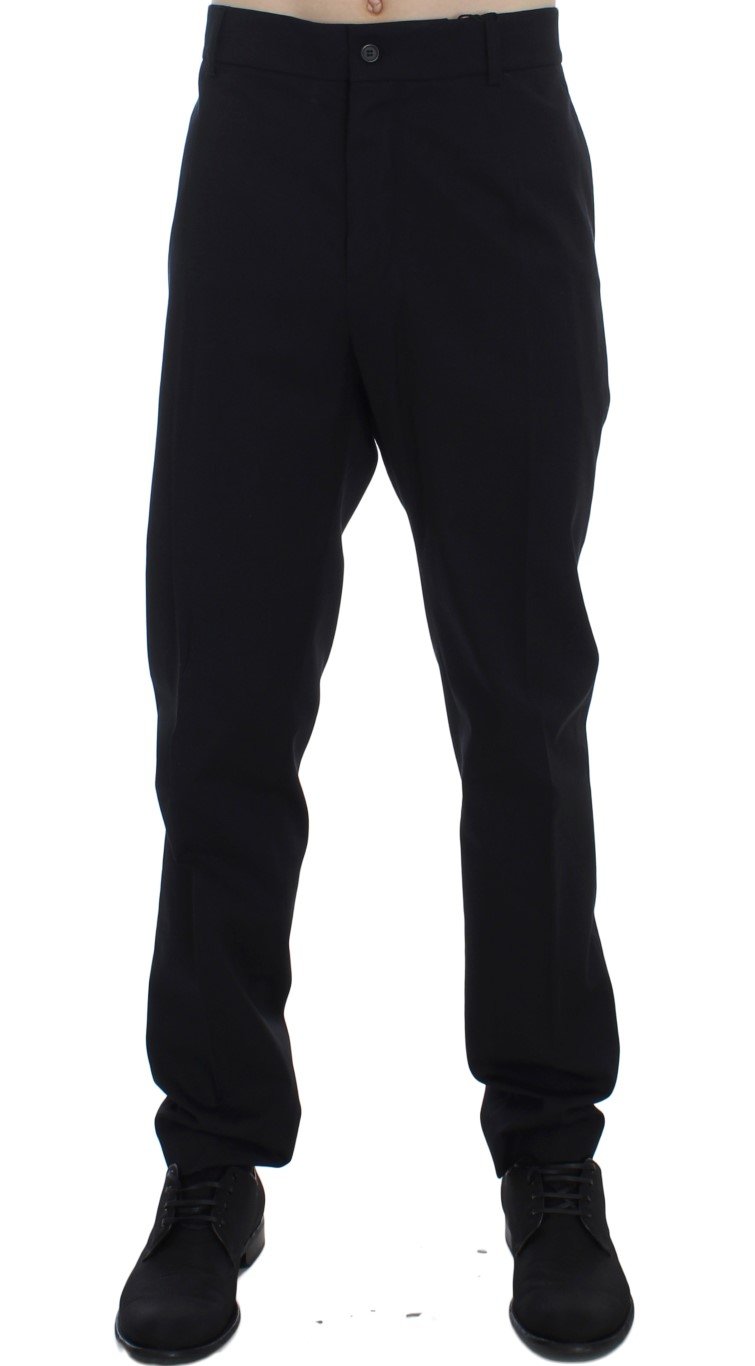 Black Wool Cotton Stretch Casual Pants