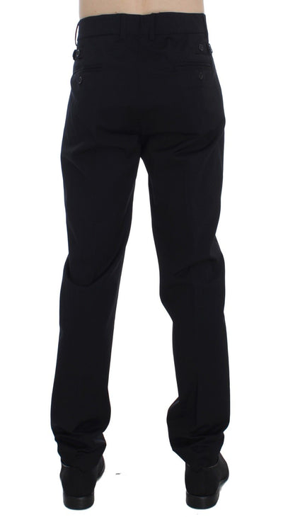 Black Wool Cotton Stretch Casual Pants
