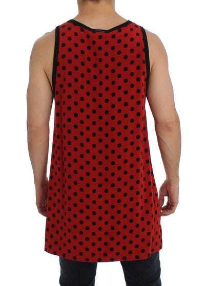Red Black Polka Silk Sleeveless T-shirt