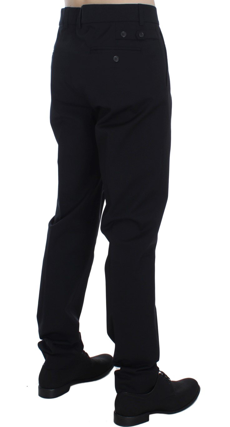 Black Wool Cotton Stretch Casual Pants