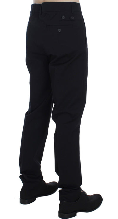 Black Wool Cotton Stretch Casual Pants