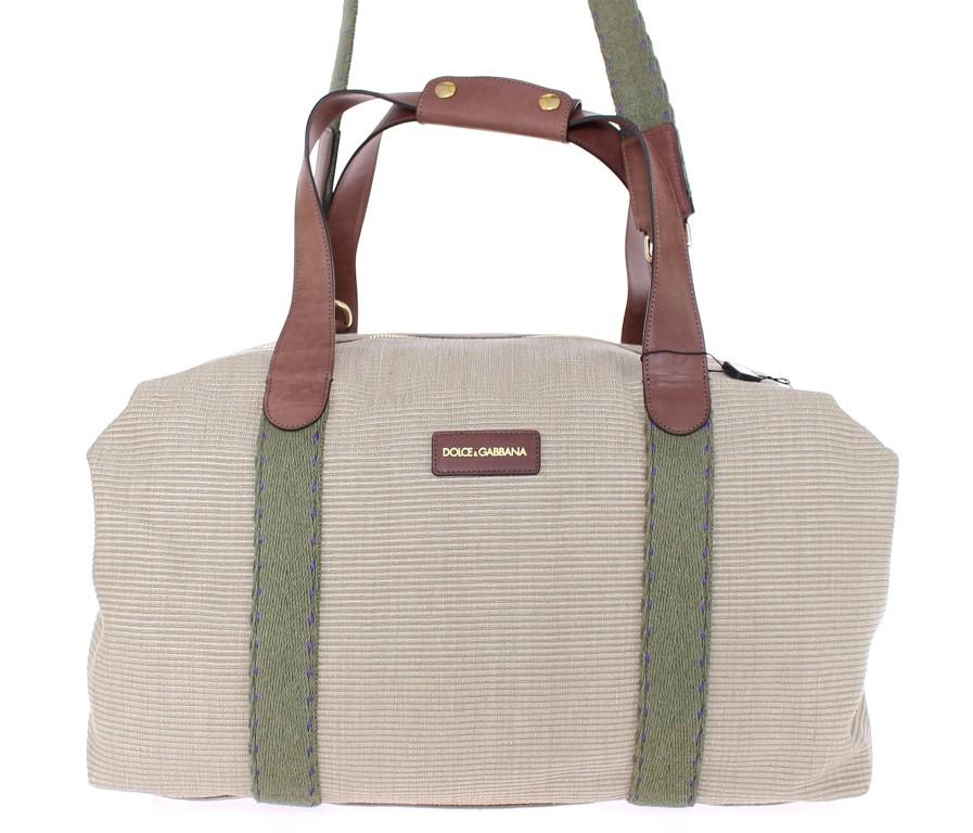 Beige linen boston bag