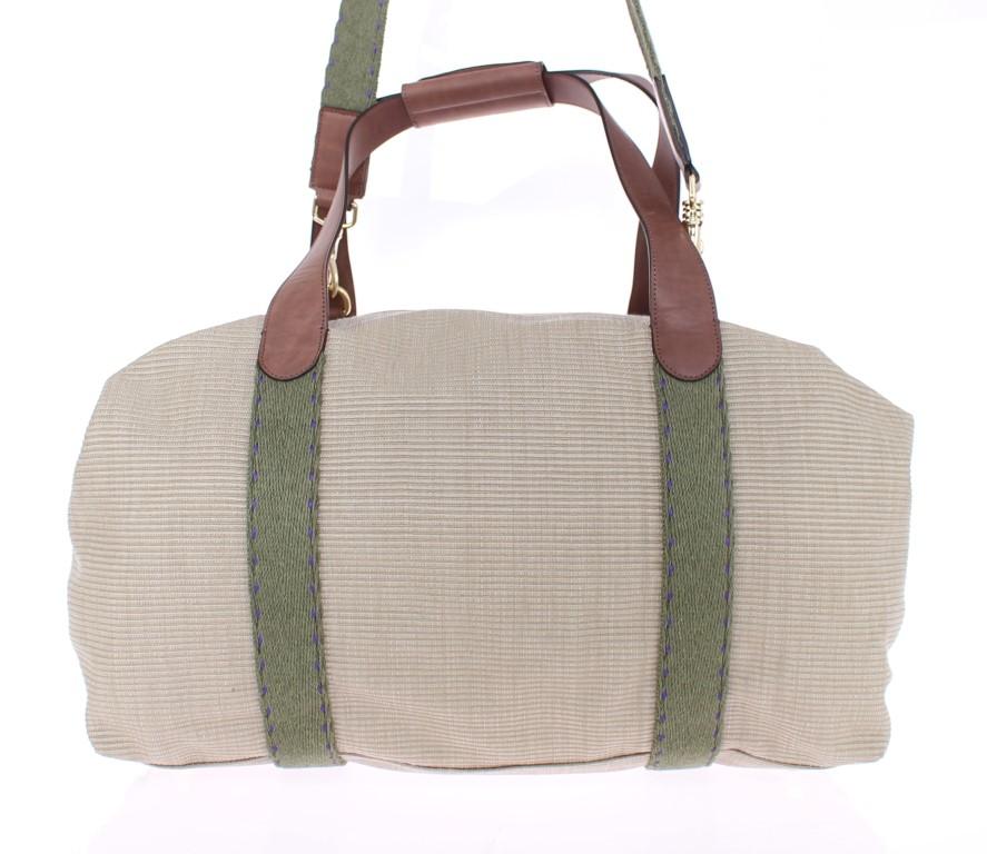 Beige linen boston bag