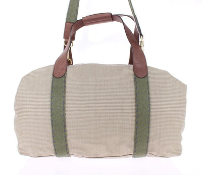 Beige linen boston bag
