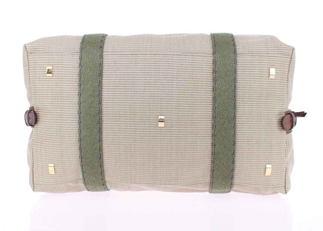 Beige linen boston bag