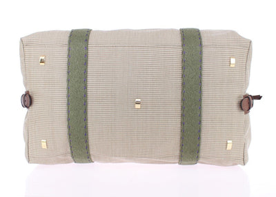 Beige linen boston bag
