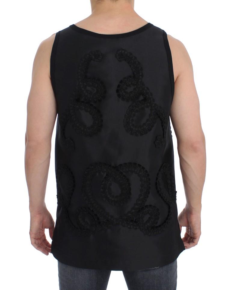 Black TORERO Silk Sleeveless T-shirt
