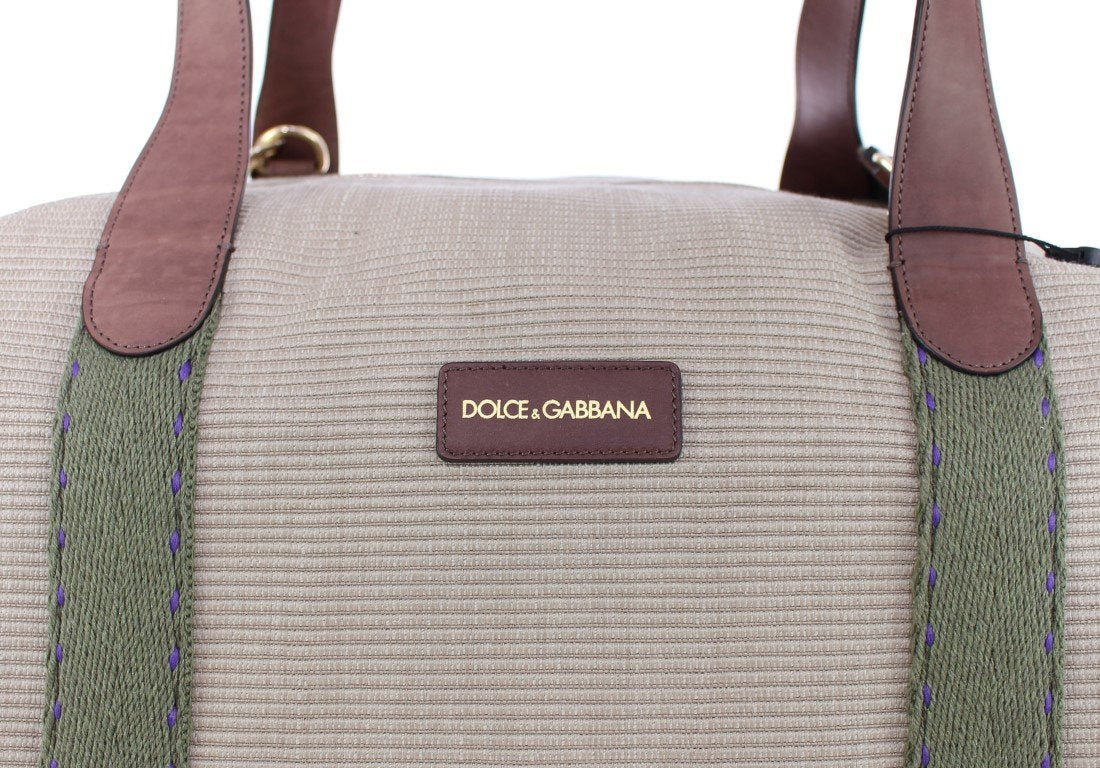 Beige linen boston bag