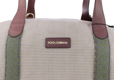 Beige linen boston bag