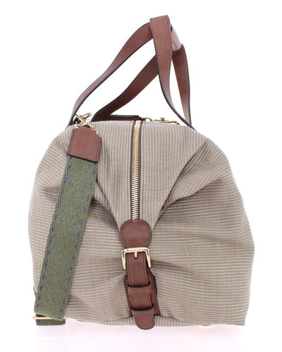 Beige linen boston bag