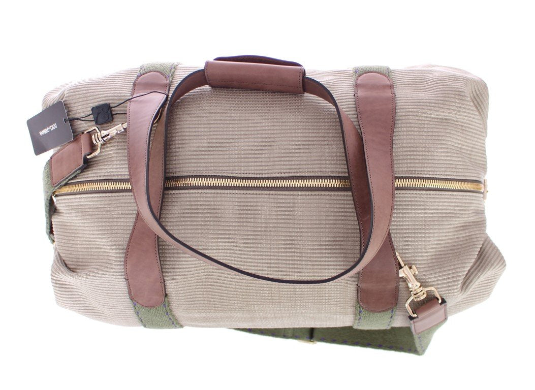 Beige linen boston bag