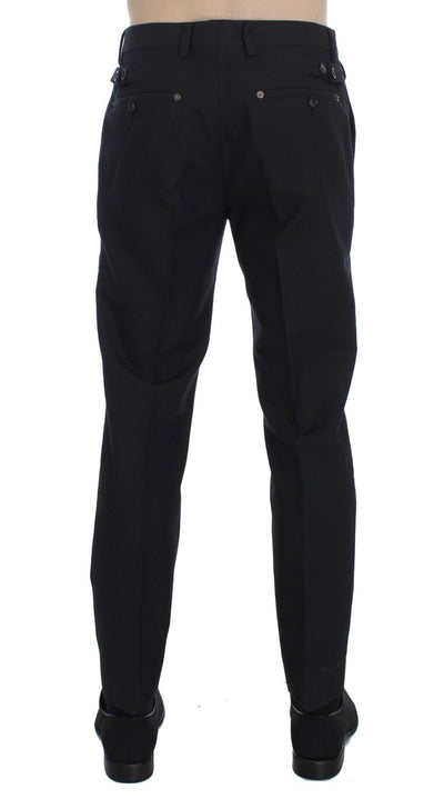 Black Cotton Wool Casual Slim Fit Pants
