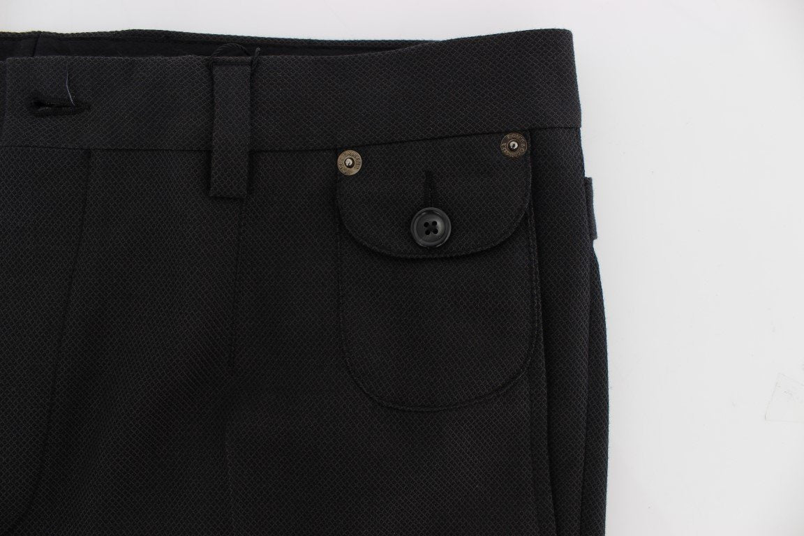 Black Cotton Wool Casual Slim Fit Pants