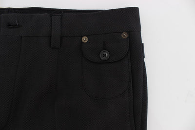 Black Cotton Wool Casual Slim Fit Pants