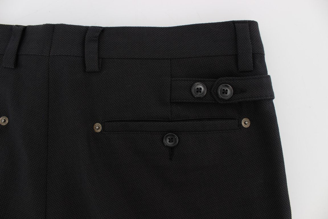 Black Cotton Wool Casual Slim Fit Pants