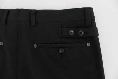 Black Cotton Wool Casual Slim Fit Pants