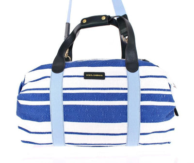 Striped linen boston bag
