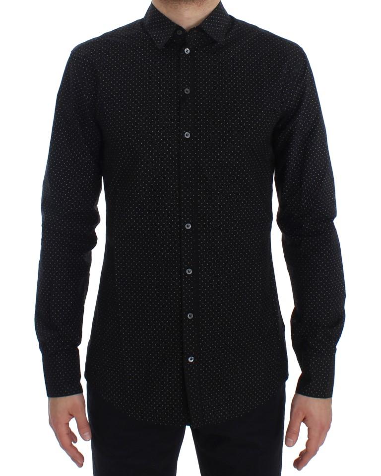 Black Polka Dotted Cotton Slim Fit Shirt