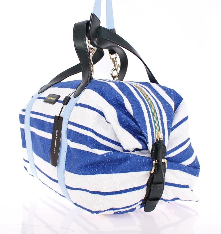 Striped linen boston bag
