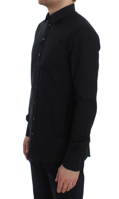 Black Polka Dotted Cotton Slim Fit Shirt