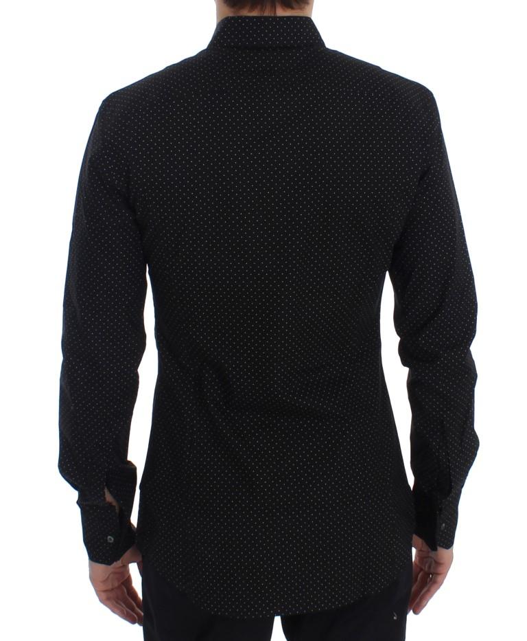 Black Polka Dotted Cotton Slim Fit Shirt