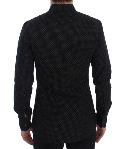 Black Polka Dotted Cotton Slim Fit Shirt