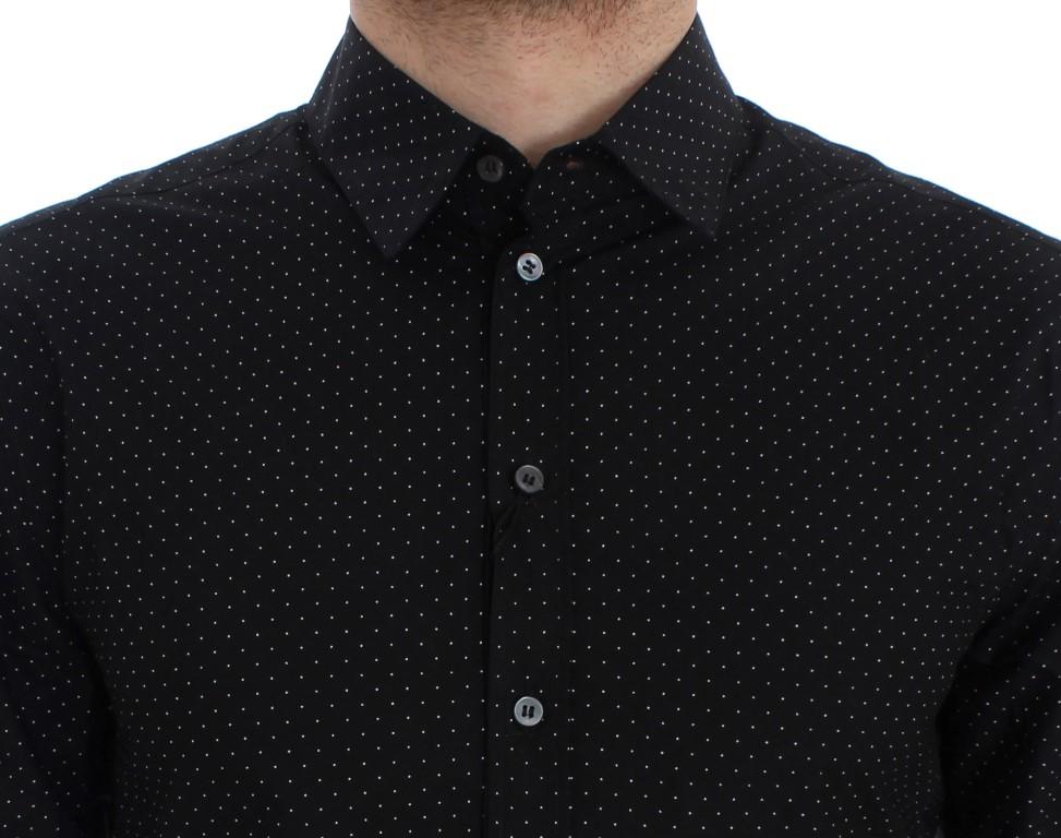 Black Polka Dotted Cotton Slim Fit Shirt