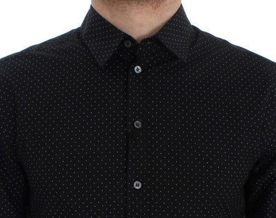 Black Polka Dotted Cotton Slim Fit Shirt