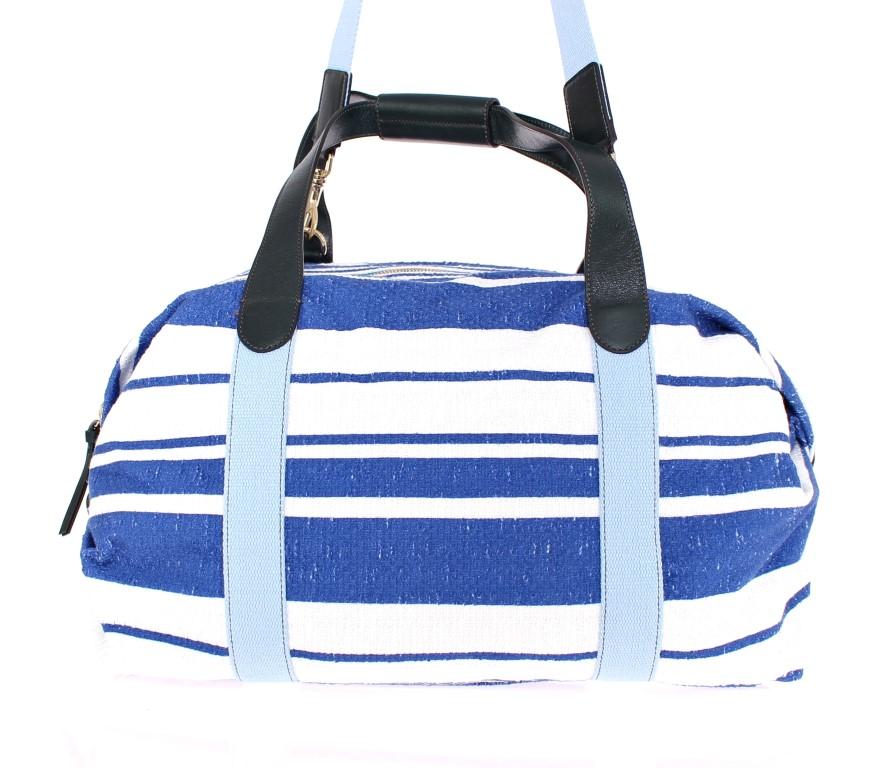 Striped linen boston bag
