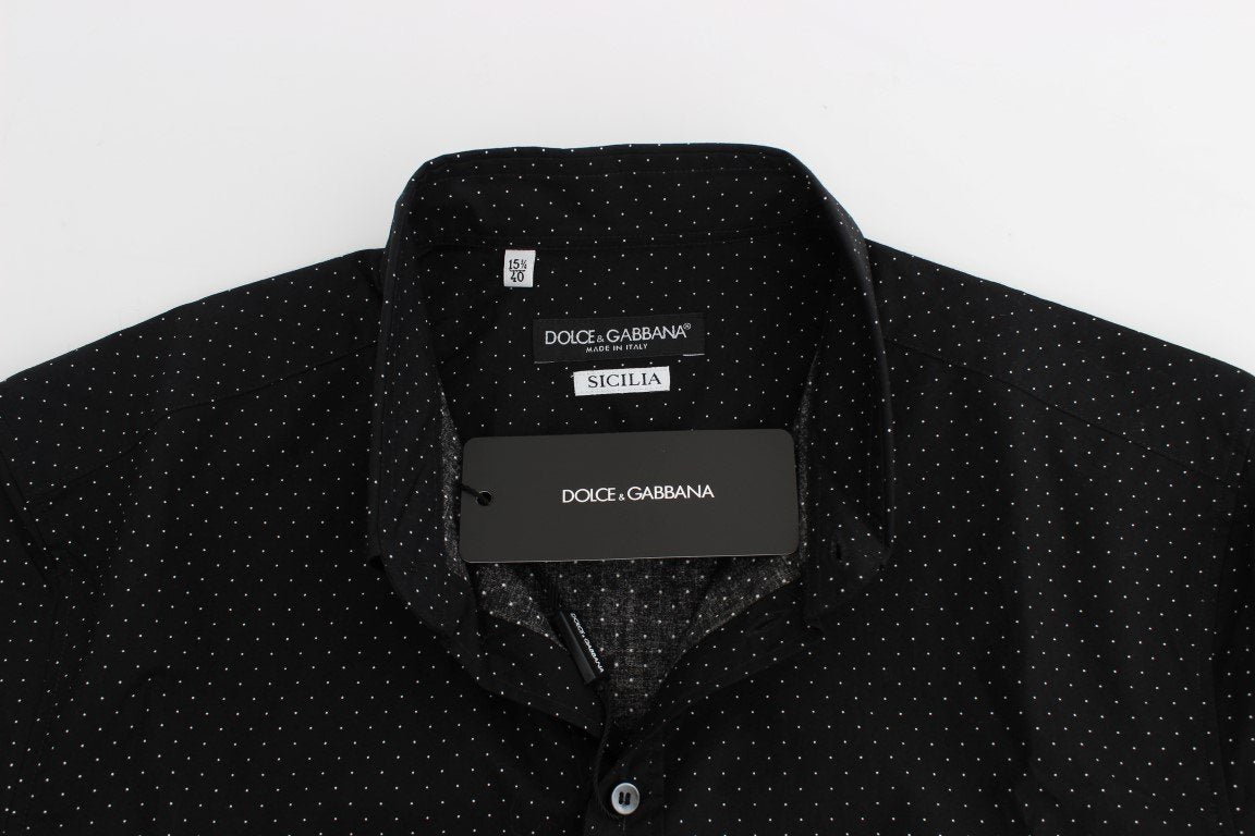 Black Polka Dotted Cotton Slim Fit Shirt