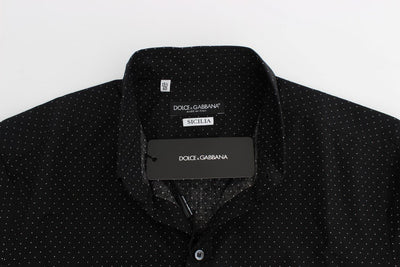 Black Polka Dotted Cotton Slim Fit Shirt