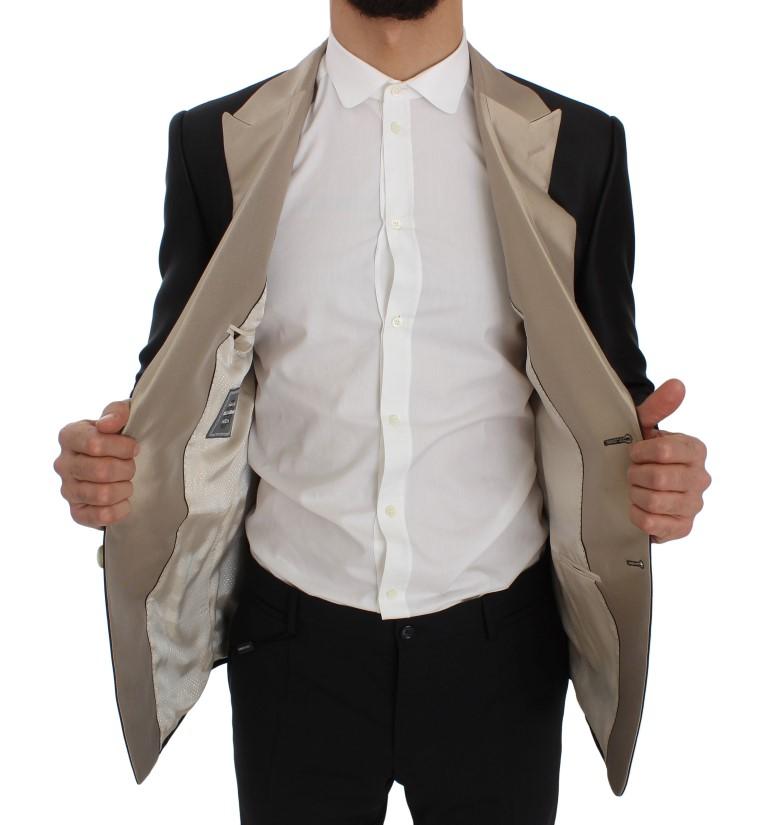 Black Beige Silk Slim Blazer Jacket