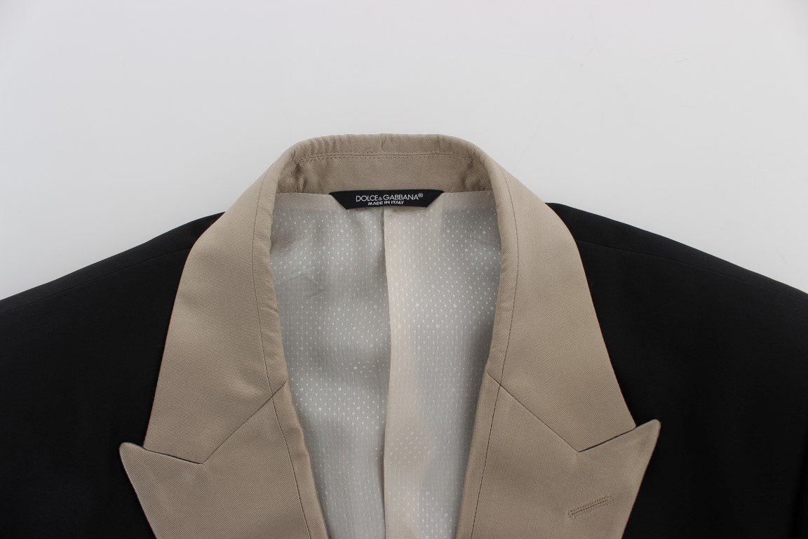 Black Beige Silk Slim Blazer Jacket