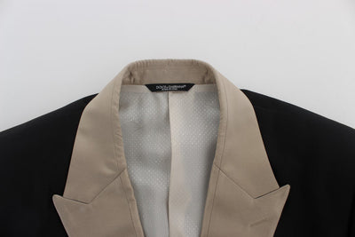 Black Beige Silk Slim Blazer Jacket
