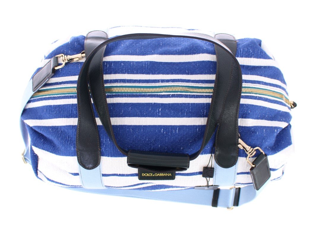 Striped linen boston bag