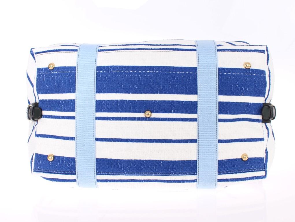 Striped linen boston bag
