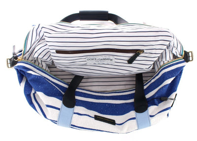 Striped linen boston bag