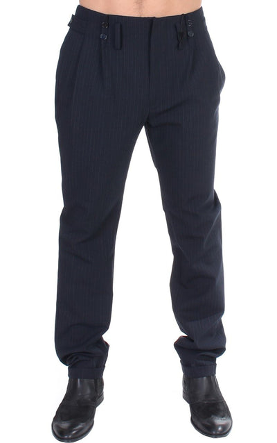 Blue striped wool blend pants