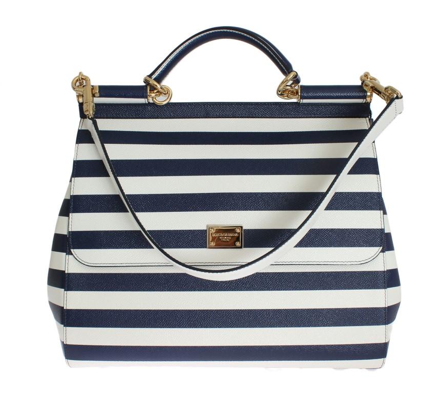 White Blue Striped SICILY Leather Shoulder Bag